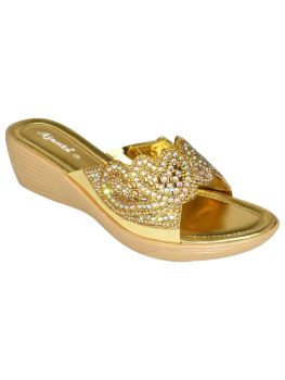 Ajanta Golden Embelished Party & Wedding Mule Wedge Sandal for Women ML0891