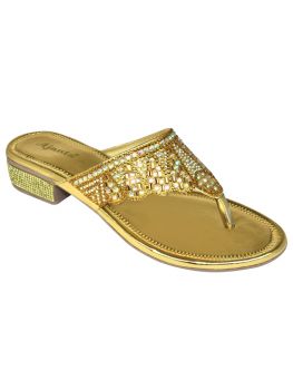 Ajanta Golden Embelished Party & Wedding Block Heel Sandal for Women BL1539